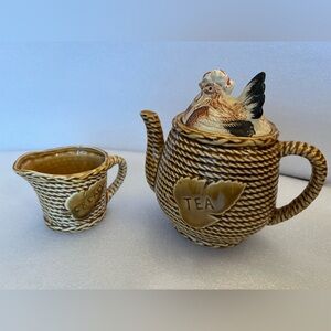 Vintage Teapot Antique Glazed Chicken Hen Rooster Brown Tea Pot Made In Japan